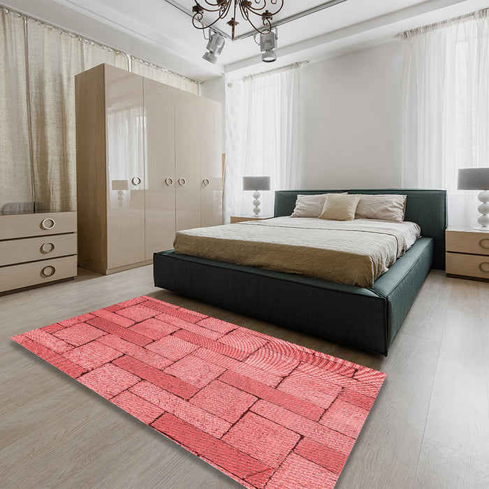 Round Machine Washable Transitional Ruby Red Rug in a Office, wshpat618rd
