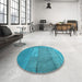 Round Patterned Bright Turquoise Blue Rug in a Office, pat619lblu