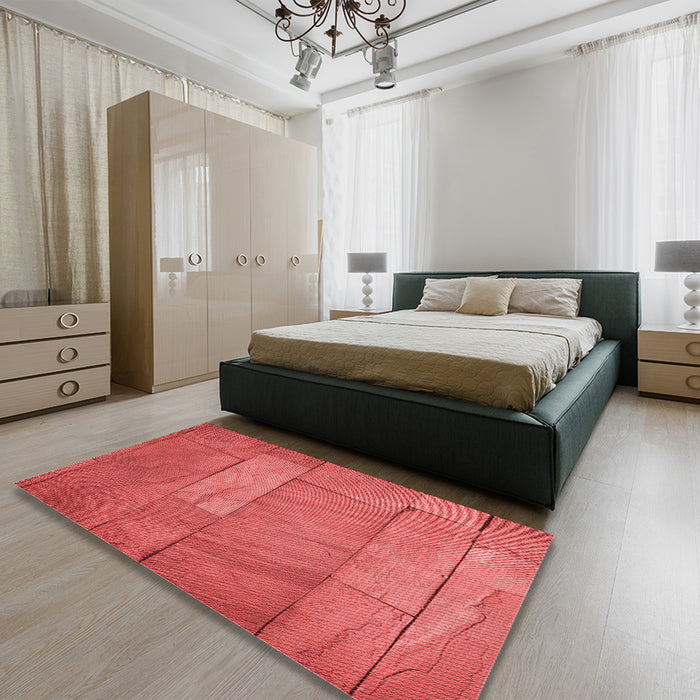 Round Machine Washable Transitional Red Rug in a Office, wshpat619rd