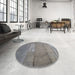 Round Machine Washable Transitional Dark Gray Rug in a Office, wshpat619