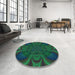 Patterned Deep Teal Green Rug in a Kitchen, pat62lblu