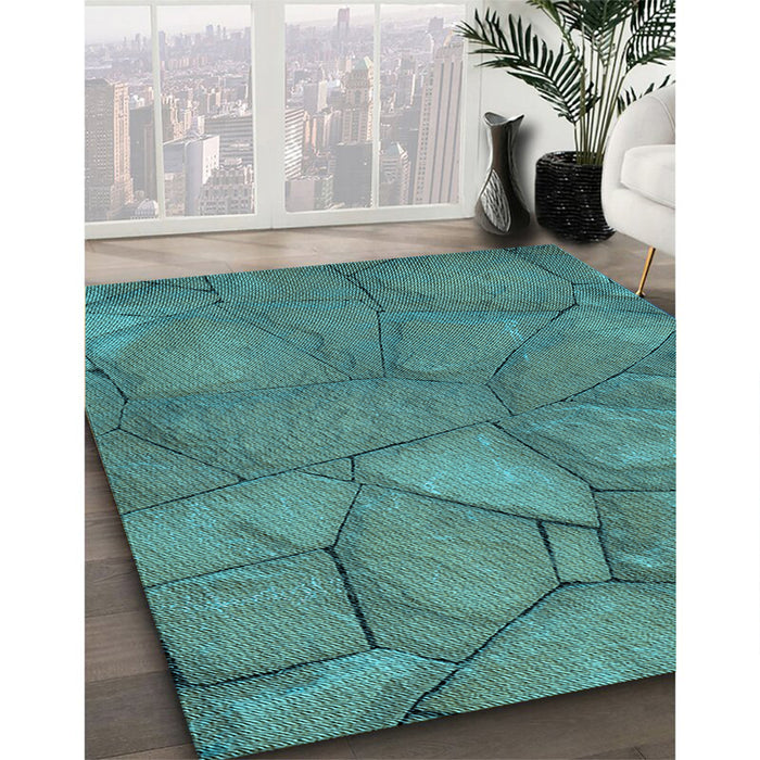Patterned Light Sea Green Rug in Family Room, pat620lblu