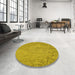 Round Patterned Dark Golden Brown Rug in a Office, pat621yw