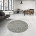 Round Machine Washable Transitional Carbon Gray Rug in a Office, wshpat621