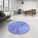 Round Patterned Denim Blue Rug in a Office, pat622blu