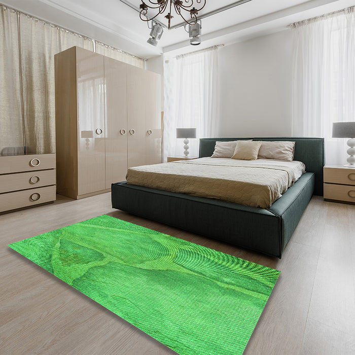 Round Machine Washable Transitional Lime Green Rug in a Office, wshpat622grn