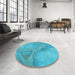 Round Patterned Dark Turquoise Green Rug in a Office, pat622lblu