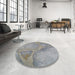 Round Machine Washable Transitional Silver Gray Rug in a Office, wshpat622