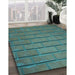 Patterned Deep-Sea Green Rug in Family Room, pat623lblu