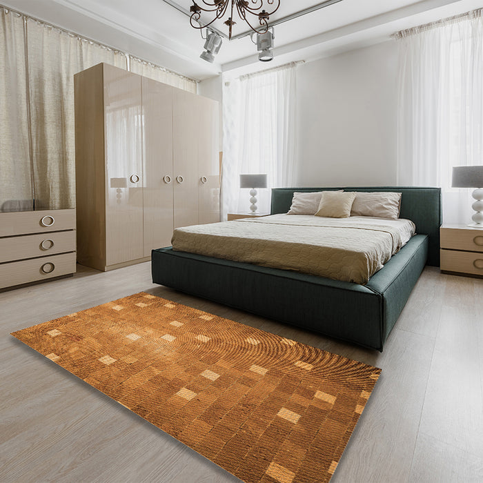 Patterned Mahogany Brown Rug in a Bedroom, pat624org