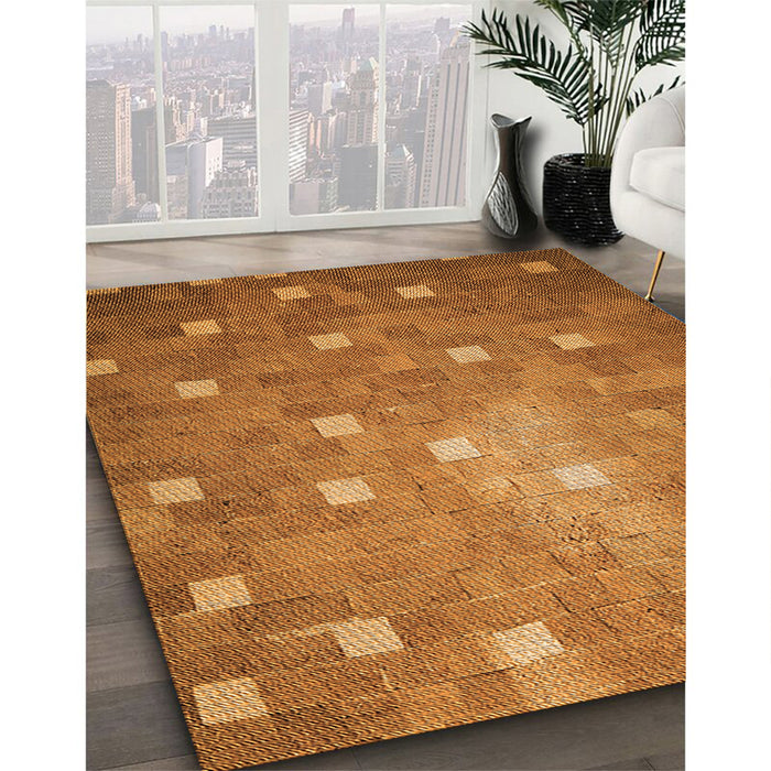 Patterned Mahogany Brown Rug in Family Room, pat624org