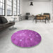 Round Patterned Bright Neon Pink Purple Rug in a Office, pat624pur