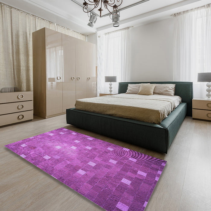 Patterned Bright Neon Pink Purple Rug in a Bedroom, pat624pur