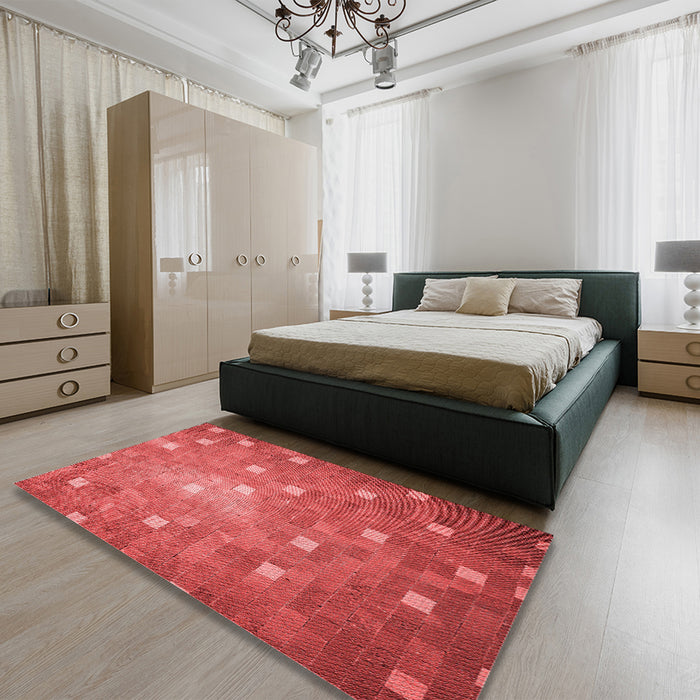 Patterned Red Rug in a Bedroom, pat624rd