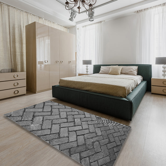 Round Machine Washable Transitional Gray Rug in a Office, wshpat628gry