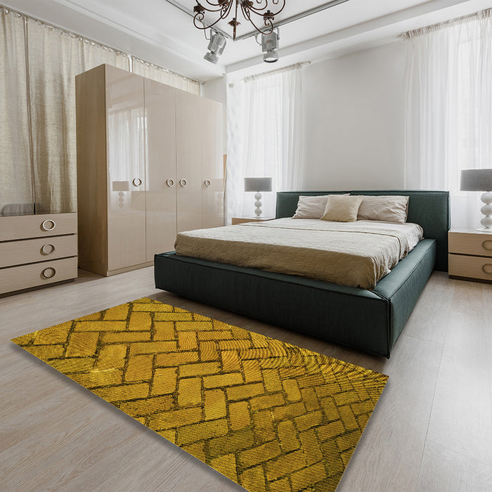 Patterned Saddle Brown Rug in a Bedroom, pat628yw