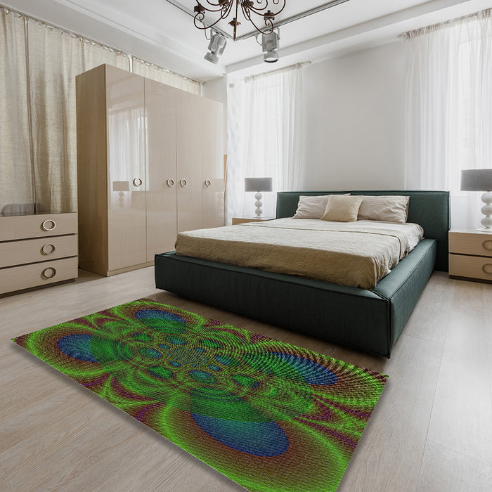 Patterned Mid Gray Modern Rug in a Bedroom, pat62