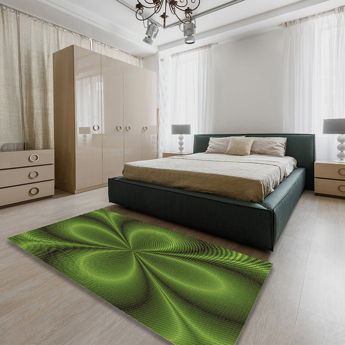 Patterned Dark Forest Green Rug in Family Room, pat63brn