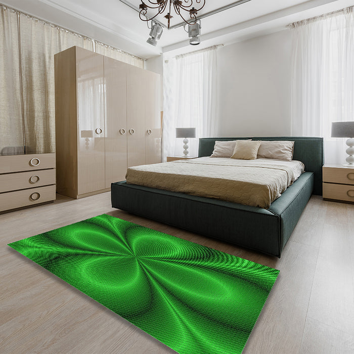 Patterned Green Rug in Family Room, pat63grn