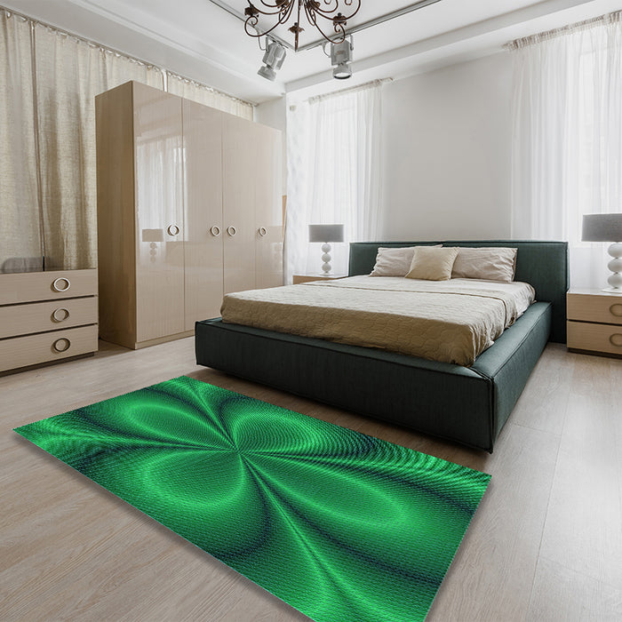 Patterned Deep Emerald Green Rug in Family Room, pat63lblu
