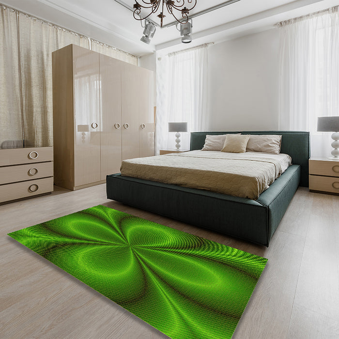 Patterned Deep Emerald Green Rug in a Bedroom, pat63yw