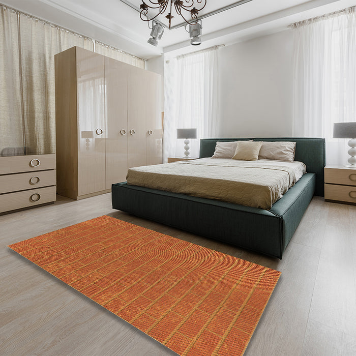 Patterned Neon Orange Rug in a Bedroom, pat630org