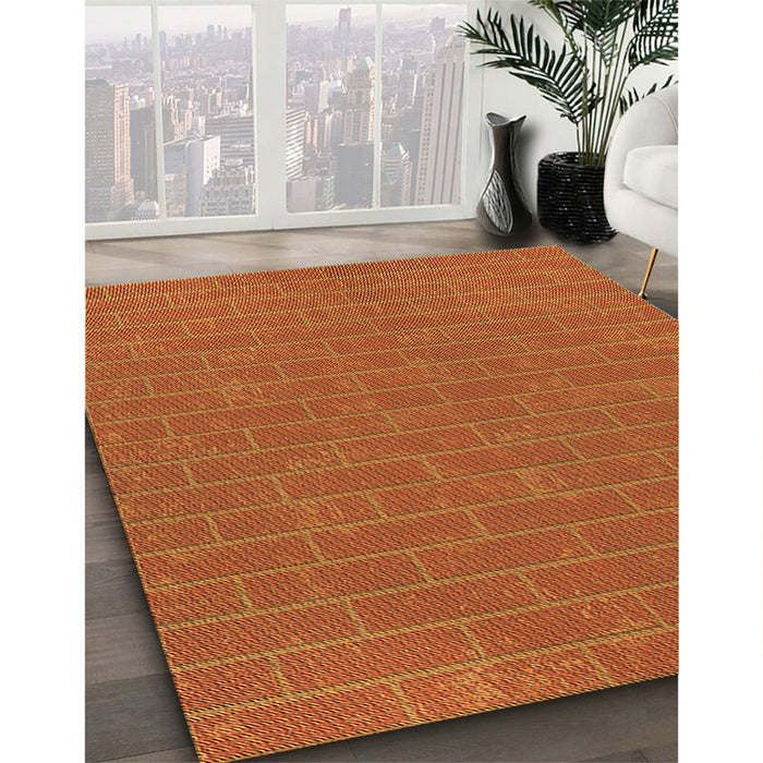 Patterned Neon Orange Rug in Family Room, pat630org