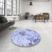 Round Patterned Blue Rug in a Office, pat632blu