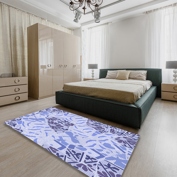 Patterned Blue Rug in a Bedroom, pat632blu