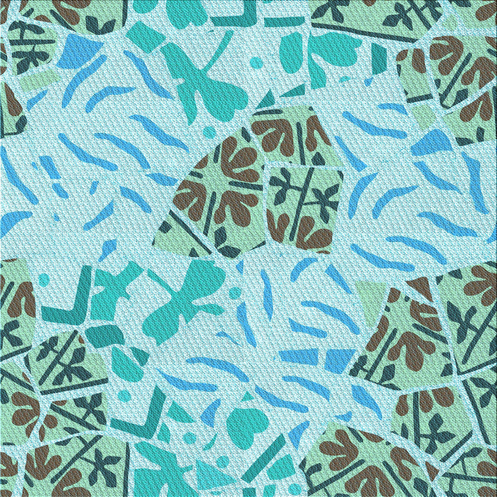 Round Patterned Blue Rug, pat632lblu