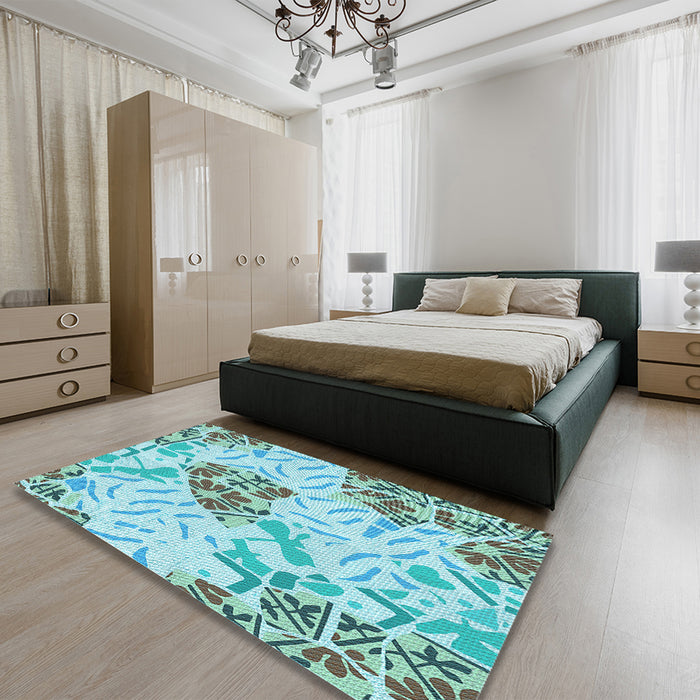 Patterned Blue Rug in a Bedroom, pat632lblu