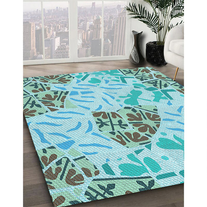 Patterned Blue Rug in Family Room, pat632lblu