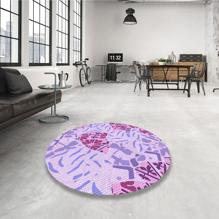 Round Patterned Blossom Pink Rug in a Office, pat632pur