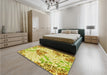 Patterned Neon Yellow Rug in a Bedroom, pat632yw