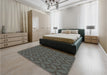 Patterned Grayish Turquoise Green Rug in a Bedroom, pat633lblu