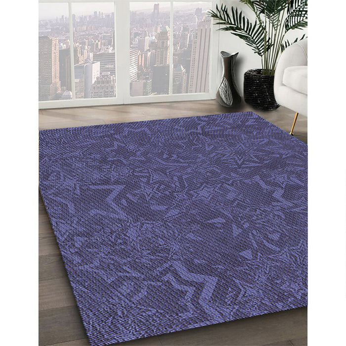Patterned Slate Blue Rug in Family Room, pat634blu