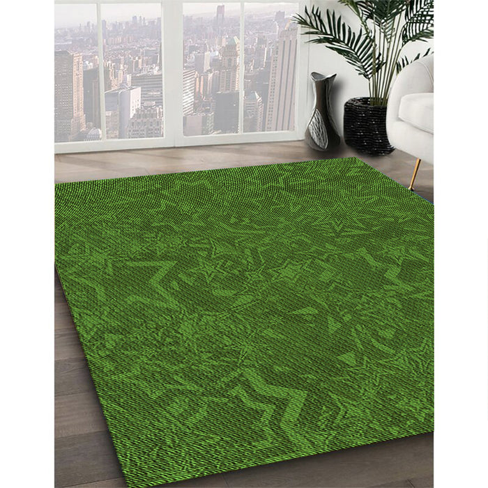 Patterned Dark Lime Green Rug in Family Room, pat634grn