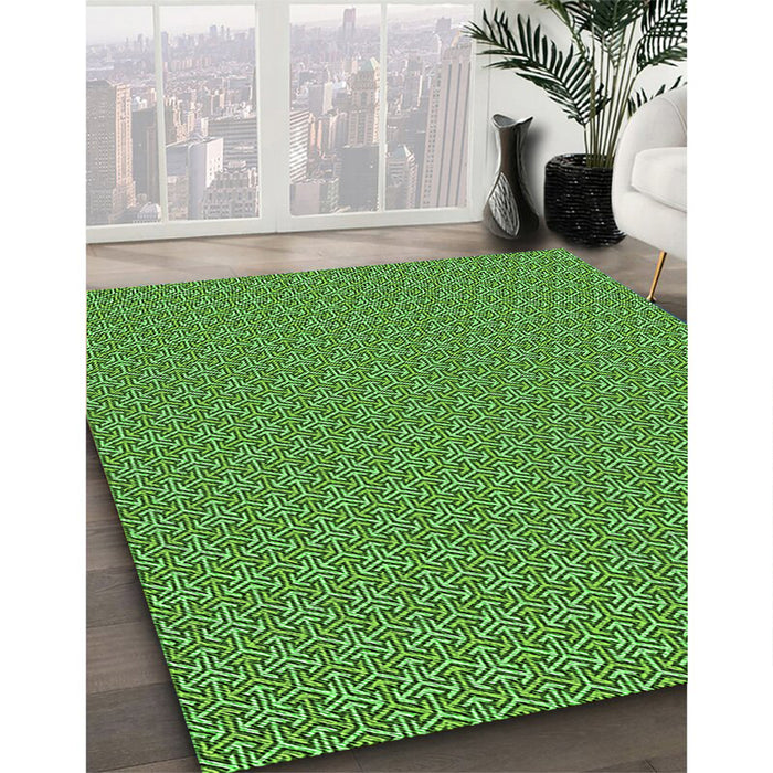 Patterned Green Rug in Family Room, pat637grn