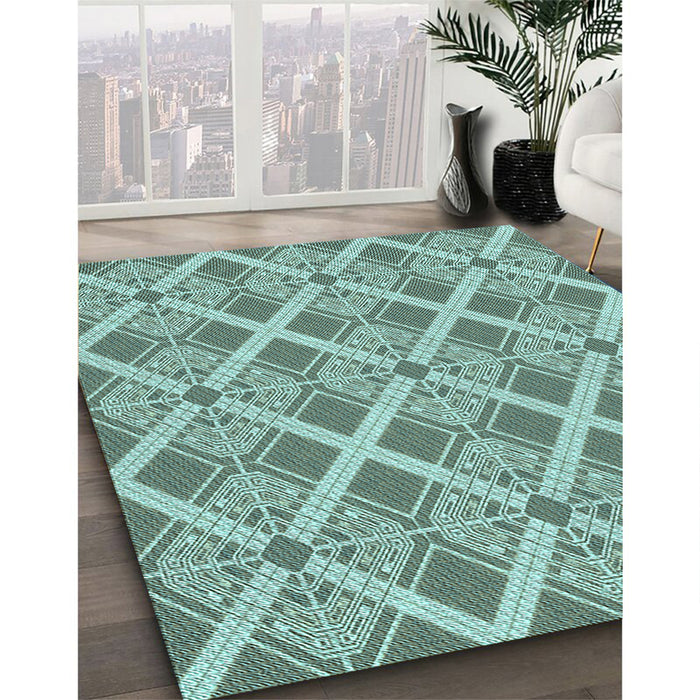 Machine Washable Transitional Tiffany Blue Rug in a Family Room, wshpat638lblu