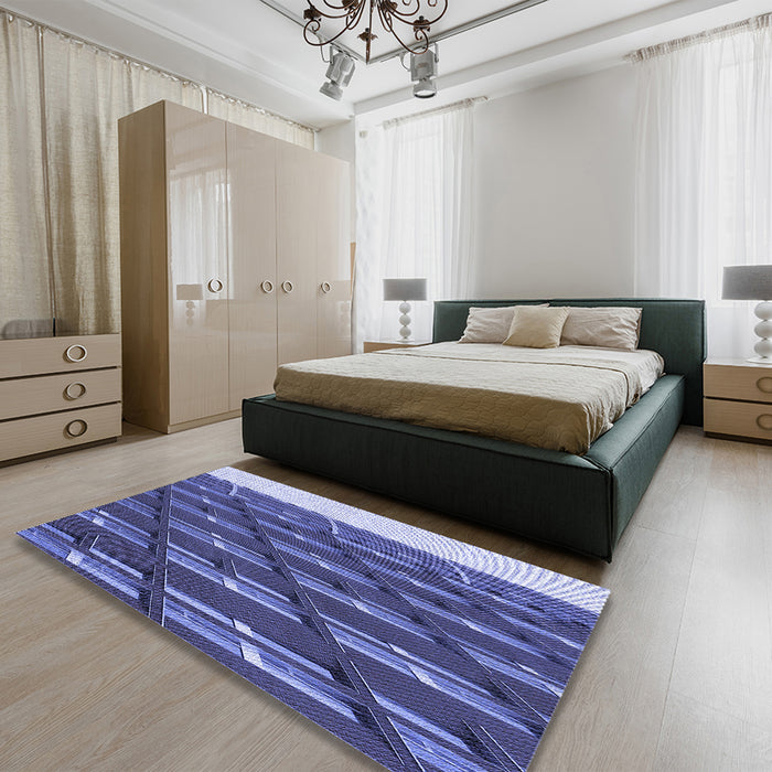 Patterned Sky Blue Rug in a Bedroom, pat640blu