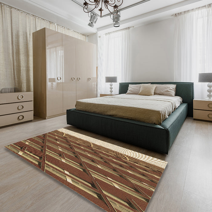 Patterned Red Brown Rug in a Bedroom, pat640brn