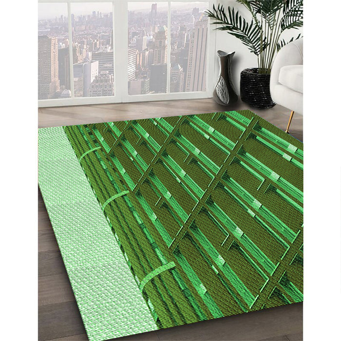Patterned Lime Green Rug in Family Room, pat640grn
