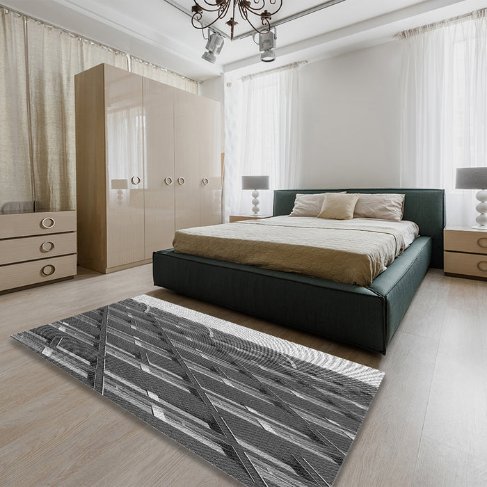 Patterned Dark Gray Rug in a Bedroom, pat640gry