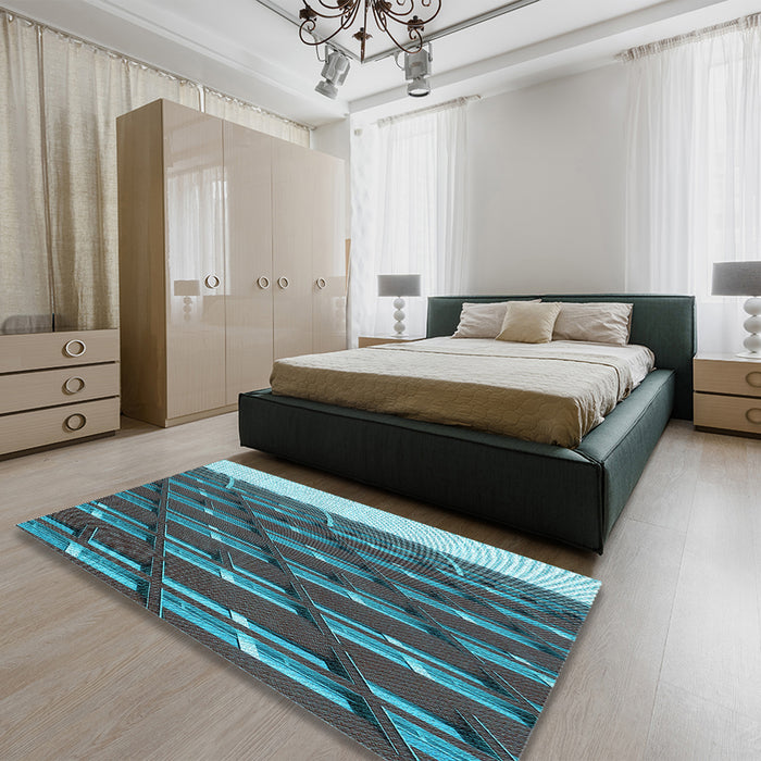 Patterned Charcoal Blue Rug in a Bedroom, pat640lblu