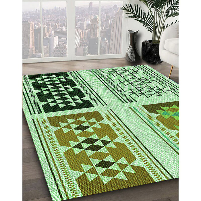 Patterned Light Green Rug in Family Room, pat641grn