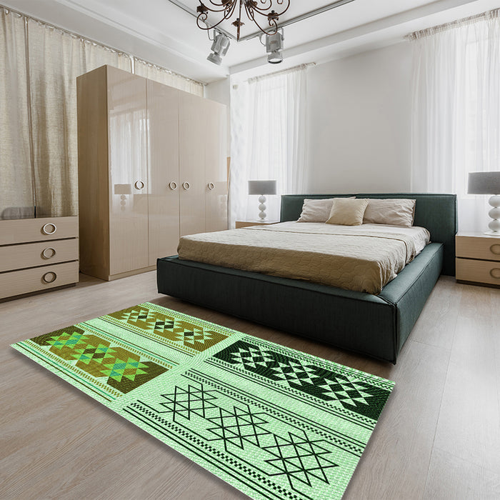 Patterned Light Green Rug in a Bedroom, pat641grn