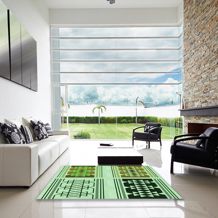 Square Patterned Light Green Rug in a Living Room, pat641grn