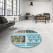Round Patterned Blue Rug in a Office, pat641lblu
