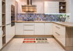 Patterned Khaki Gold Rug in a Kitchen, pat641org