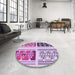 Round Patterned Blossom Pink Rug in a Office, pat641pur